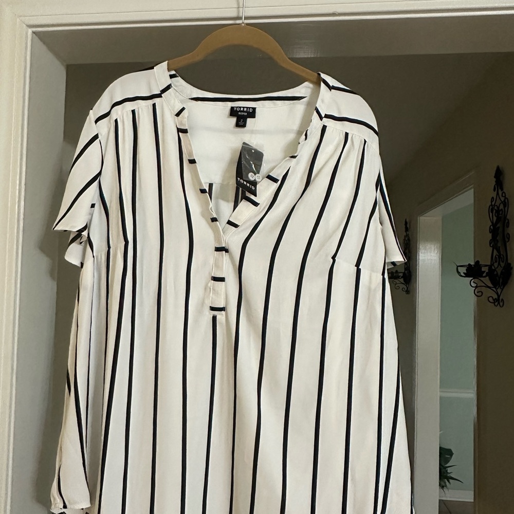 Torrid Black and White Striped Blouse